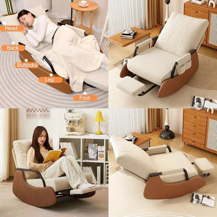 Sillon Poltrona Butaca Mecedora Con Posa Pie Y Bolsillo Beige