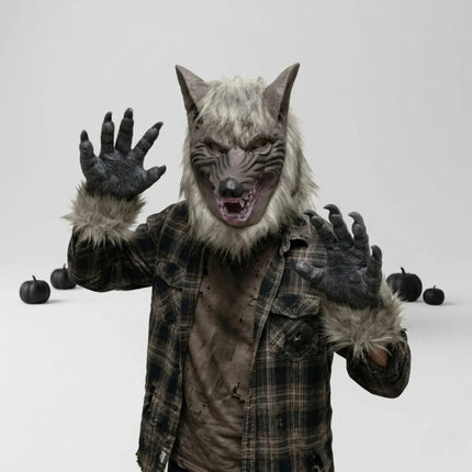 Disfraz De Lobo Realista Con Máscara Y Garras Gris