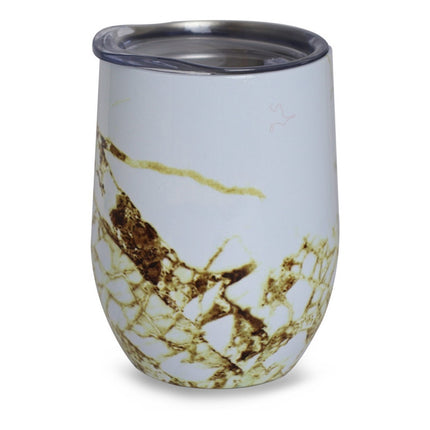 Mate Simil 320ml Acero Inoxidable C/tapa Marmol Blanco Gris