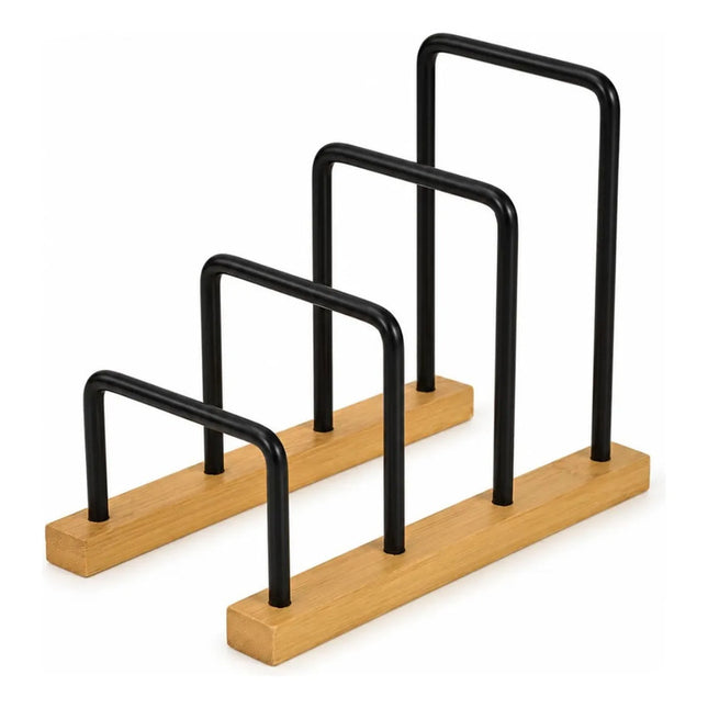 Organizador De Acero Y Bambu  Para Tapas De Ollas Bandejas Madera