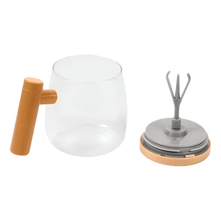Taza De Vidrio Con Madera  Mezclador Y Tapa Z