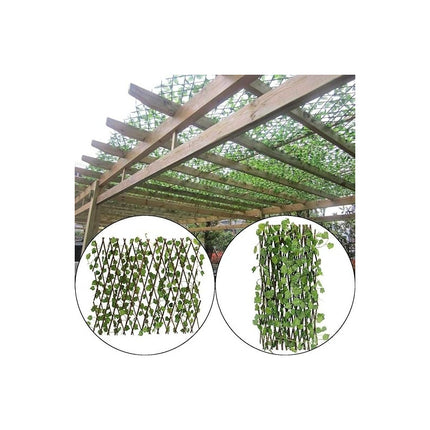 Cerco Extensible Madera Con Follaje De Pvc Emredadera Grande Marrón Y Verde