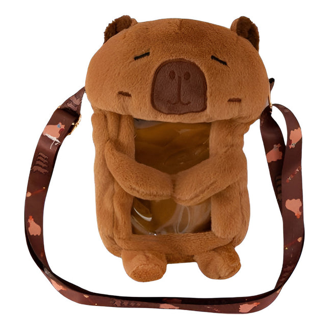Bolso Portacelular De Felpa Diseño Carpincho Capibara Marrón