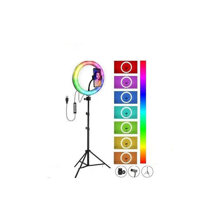 Aro Anillo Luz Led Rgb Multi Color Con Tripode 26cm Negro Rgb Multicolor Y Blanco Ajustable
