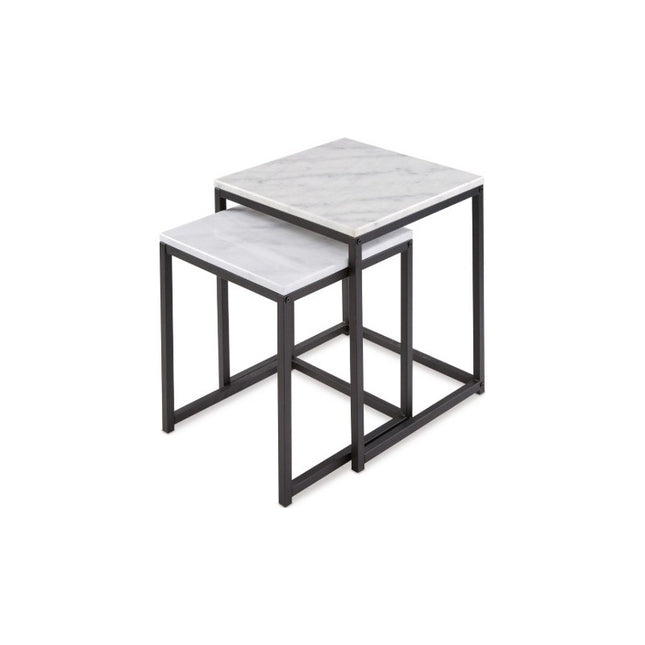 Set 2 Mesas Metal/marmol Blanco Y Negro 45x45x52cm 40x40x45c
