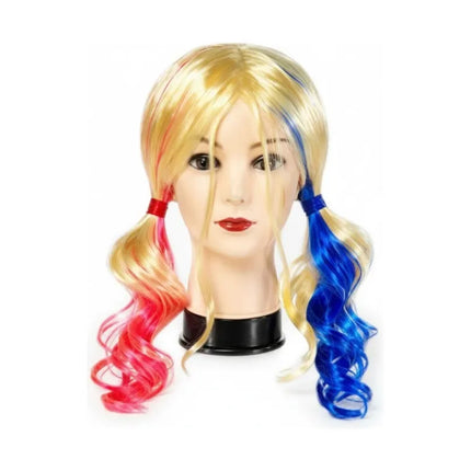 Peluca Tipo Harley Quinn Para Disfraz Azul Y Fucsia