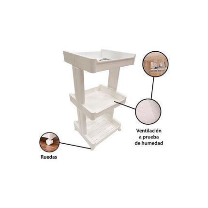 Mueble Estanteria De Plastico 3 Estantes Bandeja  Con Rueda Blanco
