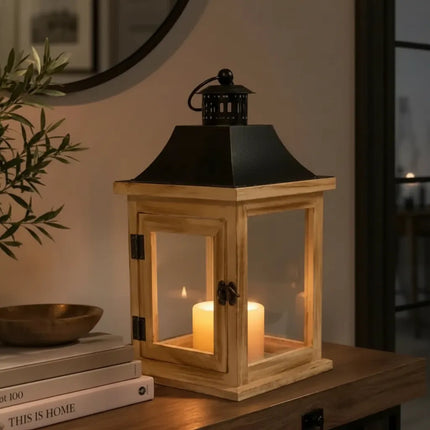 Farol Decorativo Rústico De Madera Y Metal Cgf01264 Marrón