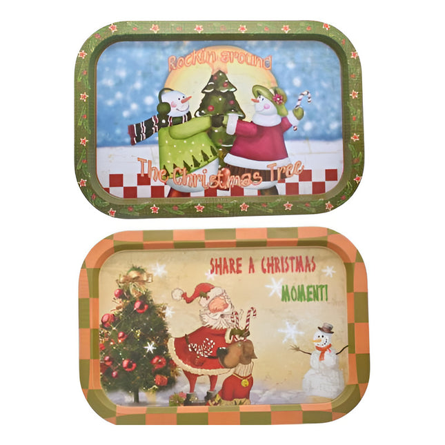 Bandeja De Metal Con Diseño Navideño 35 X 24 Cm Ccm00844 V