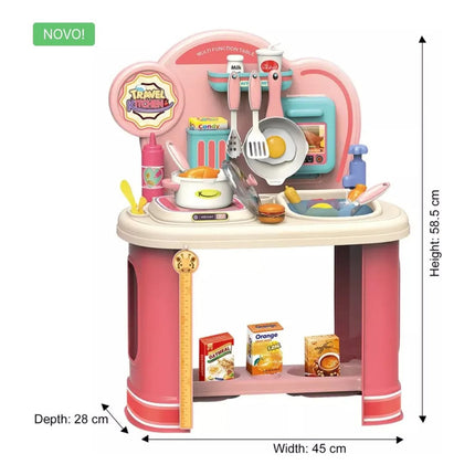 Cocina Con Pileta Para Agua, Y Accesorios, En Caja  Rosa