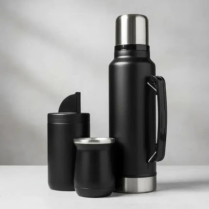 Set Termo + Mate Con Tapa + Yerbera Diseño Moderno Aleatorio