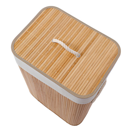 Cesto Para Ropa Sucia Rectangular Bambu Con Tapa Beige