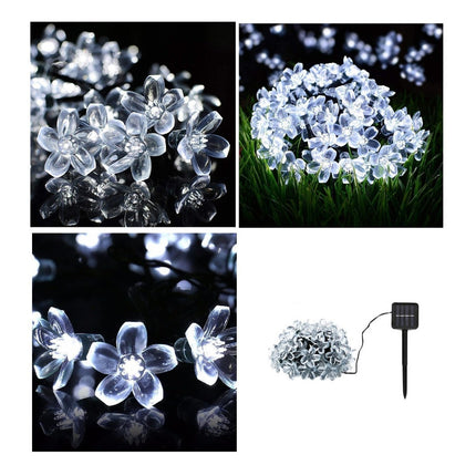 Guirnalda Solar Para Exterior Decoración Flores Blancas