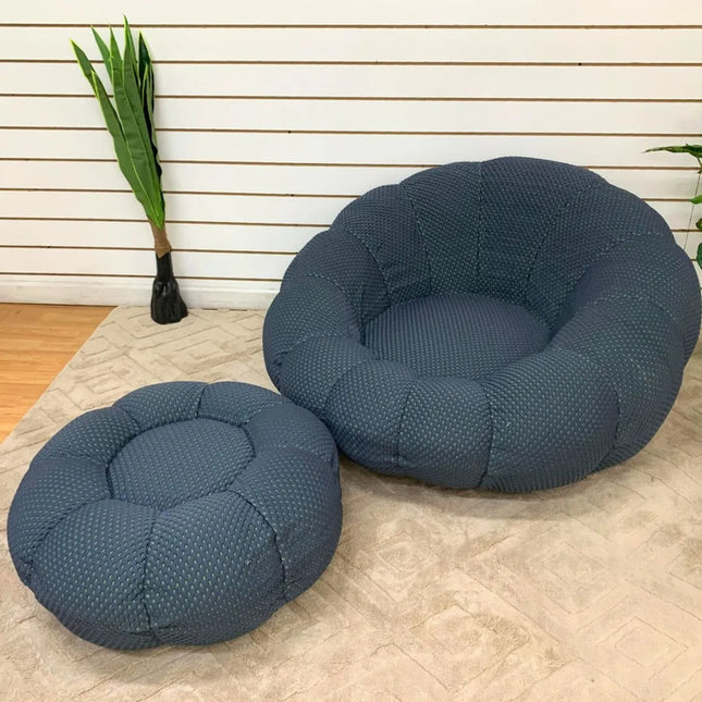 Puf Con Reposapiés De Espuma Comprimida Azul