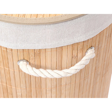 Cesto Para Ropa Sucia En Bambu Cilindrico Con Tapa Beige