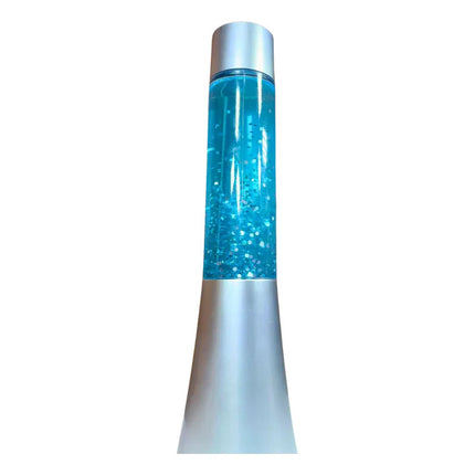Lámpara Lava Glitter De 30 Cm Base Plateada Y Líquido Azul Azul