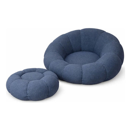 Puf Con Reposapiés De Espuma Comprimida Azul