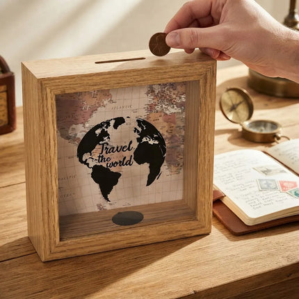 Alcancía Caja De Madera Diseño Viajero Cgf01172 Madera
