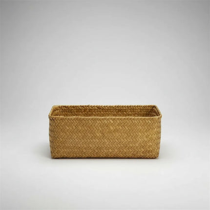 Set X3 Canastos Organizadores De Mimbre Y Rattan Marrón