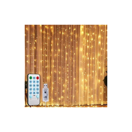 Cortina 300 Luces Led 3x3mts Decoración Cálida Con Control