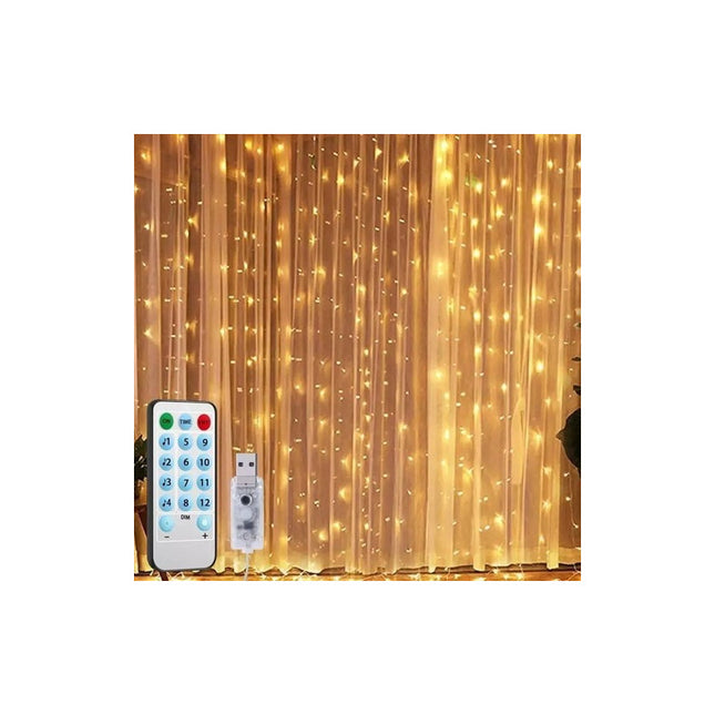 Cortina 300 Luces Led 3x3mts Decoración Cálida Con Control
