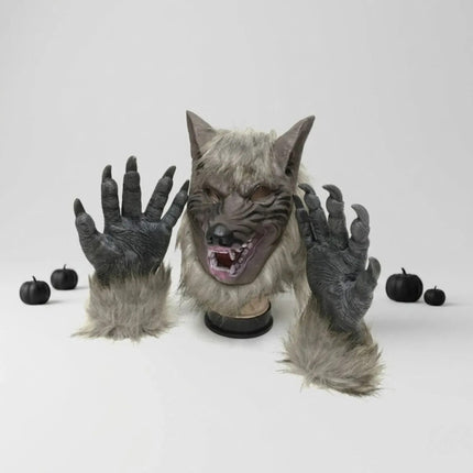 Disfraz De Lobo Realista Con Máscara Y Garras Gris