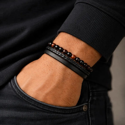 Pulsera Trenzada Negra Cas00169 Negro 21 Cm