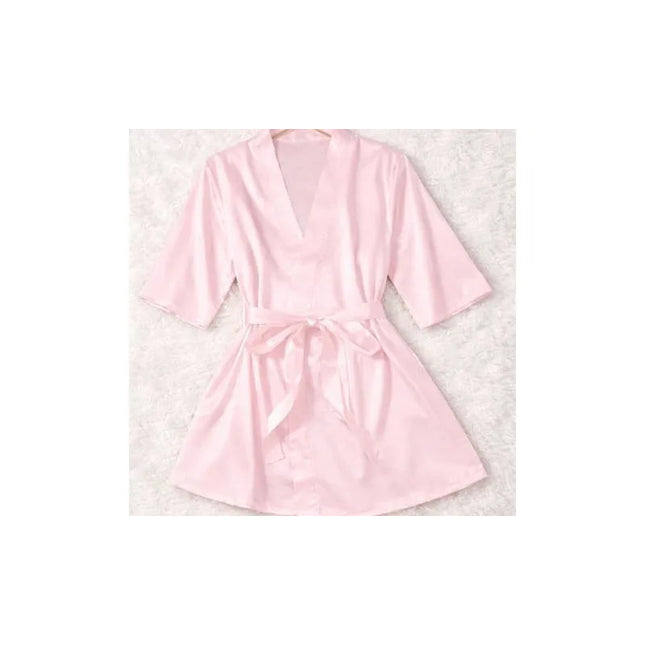 Bata Salto De Cama Satinada Con Cinturon Rosa Xl