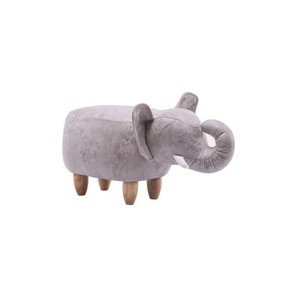 Puff Infantil Elefante Con Colmillos Con Pies De Madera Gris