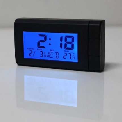 Reloj Con Termometro Dia Y Hora  Para Auto Con Luz  Negro Azul (retroiluminado) Negro