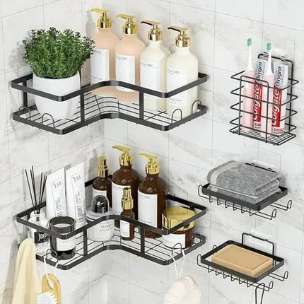 Set X5 Estante Organizador Esquinero Ducha Baño Jabonera Negro