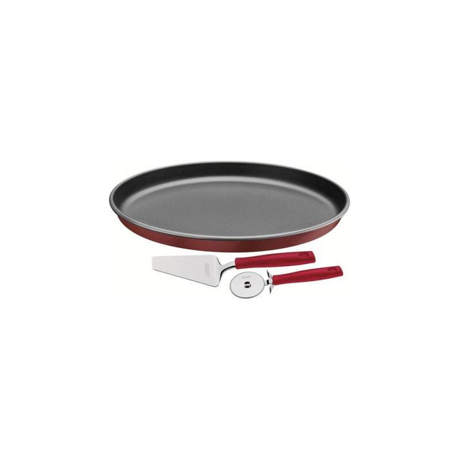 Asadera  Para Pizza  Kit Completo Cortador Espatula Rojo