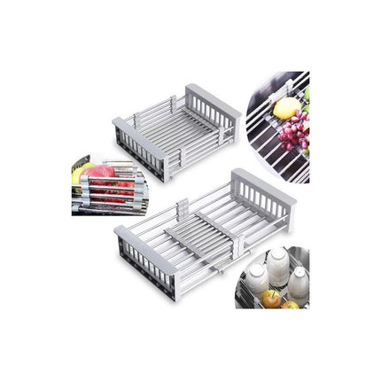 Escurridor Platos Para Pileta, Extensible, Metal Y Plástico Gris