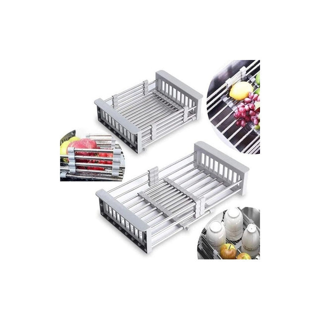 Escurridor Platos Para Pileta, Extensible, Metal Y Plástico Gris