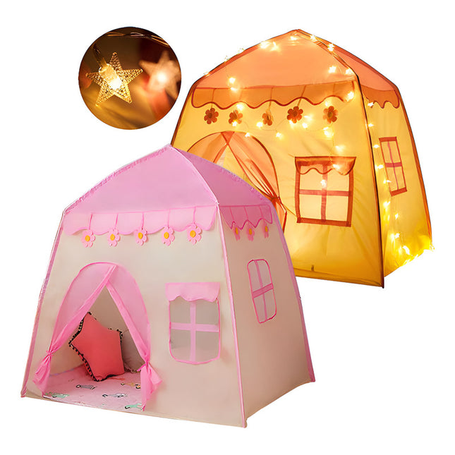 Carpa Casita Para Niños Rosada + Luces Calidas Rosado