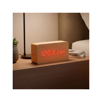 Reloj Digital Bloque De Madera Lh-4649 Marrón Claro