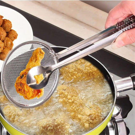 Pinza De Alimentos Fritos Colador De Aceite Espumadera Plateado