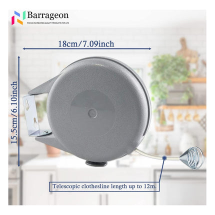 Tendedero Retractil Colgador Ropa Pared  Lineal 12 Metros  Gris Oscuro