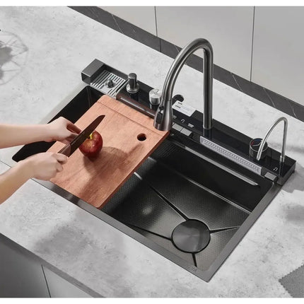 Pileta Bacha Acero Inox Multifuncion Con Lava Vaso Premium Negro