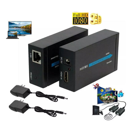 Extensor Adaptador Conversor Hdmi A Red Lan Ethernet 60 Mts