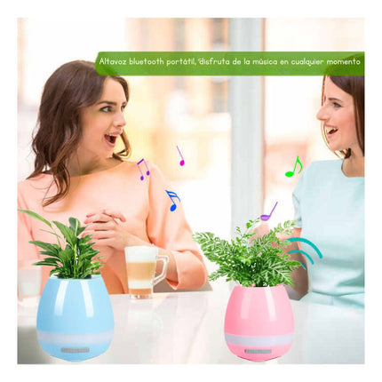 Parlante Bluetooth Mini Maceta Sistema Touch Piano Y Led X