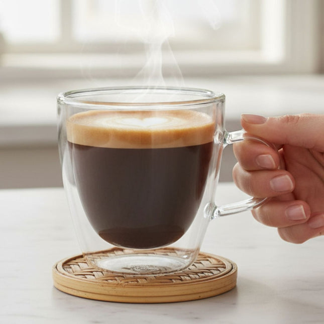 Taza De Vidrio Doble Pared 350ml. Chw03244 Tra
