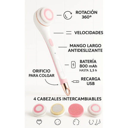 Cepillo De Ducha Masajeador Recargable Giratorio 360° 4 En 1