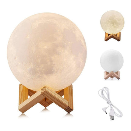 Veladora Rgb Luna Lampara Con Base De Madera 12cm Diametro Rgb Rgb