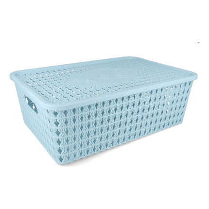 Canasto Organizador C/ Tapa Simil Ratán 33*23*11 - Organizac Color Celeste