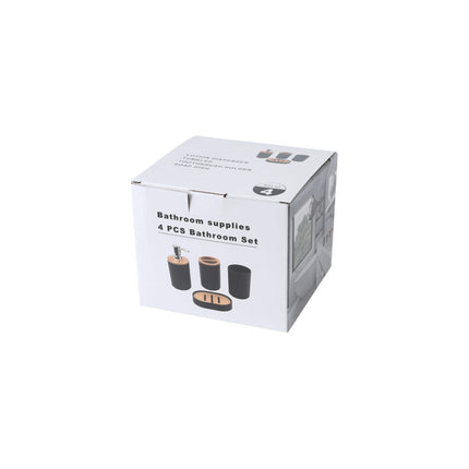 Set De Baño Ranurado Bamboo 4 Piezas Negro Negro