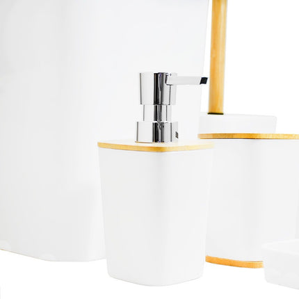 Juego Set De Bano 6pz Blanco Premium Con Bambu  Blanco