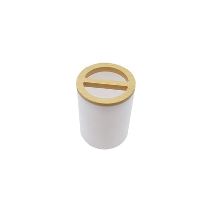 Porta Cepillo  Vaso De Plástico Y Bambú Blanco  Blanco