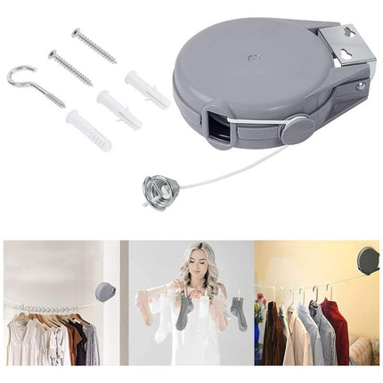 Tendedero Retractil Colgador Ropa Pared  Lineal 12 Metros  Gris Oscuro