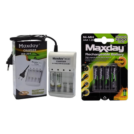 Cargador De Pilas Recargables Aa Y Aaa  Maxday + 4 Pilas Aaa